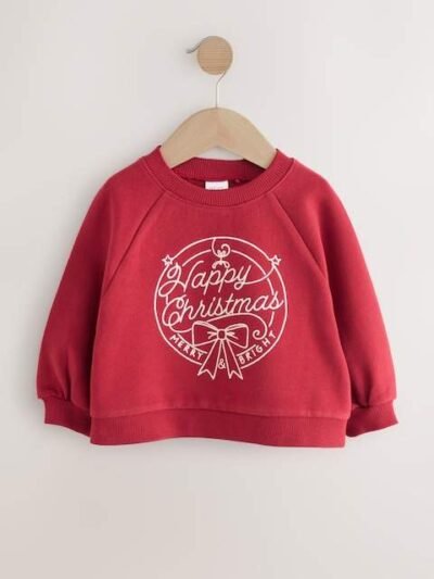 Burgundy Red Happy Christmas Crew Neck Sweatshirt