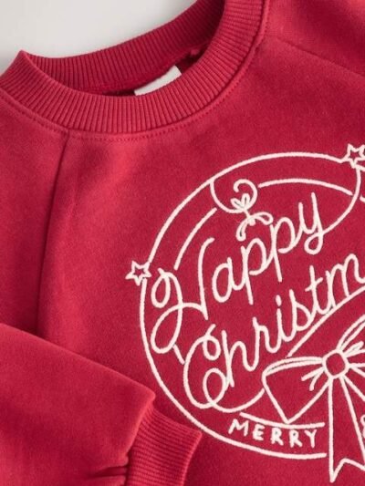 Burgundy Red Happy Christmas Crew Neck Sweatshirt