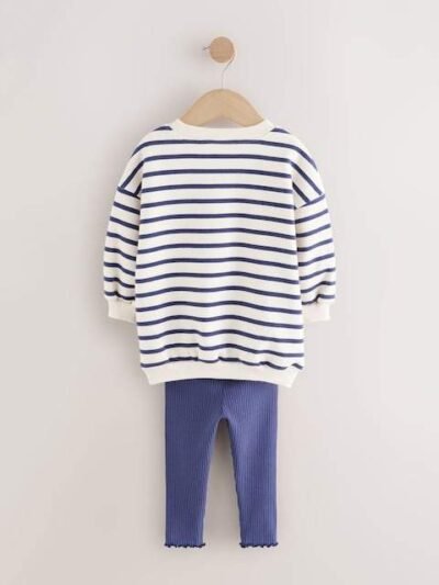 Cream/Navy Stripe Christmas Sweatshirt & Leggings Set