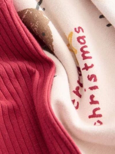 Beige/Red Christmas Print Sweatshirt & Leggings Set