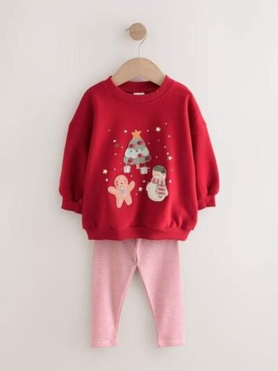 Red Christmas Characters Sweatshirt & Leggings Set
