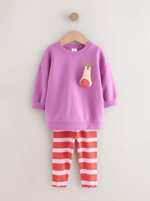 Purple Squeaky Reindeer Christmas Sweatshirt & Leggings Set