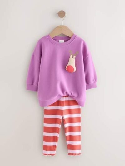 Purple Squeaky Reindeer Christmas Sweatshirt & Leggings Set