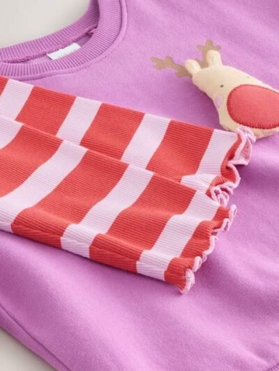 Purple Squeaky Reindeer Christmas Sweatshirt & Leggings Set