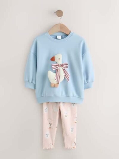 Blue Bow Duck Sweatshirt & Leggings Set