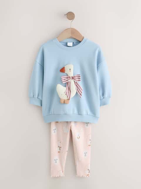 Blue Bow Duck Sweatshirt & Leggings Set