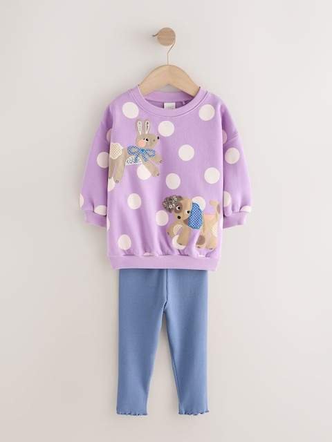 Purple Polka Dot Dogs Sweatshirt & Leggings Set