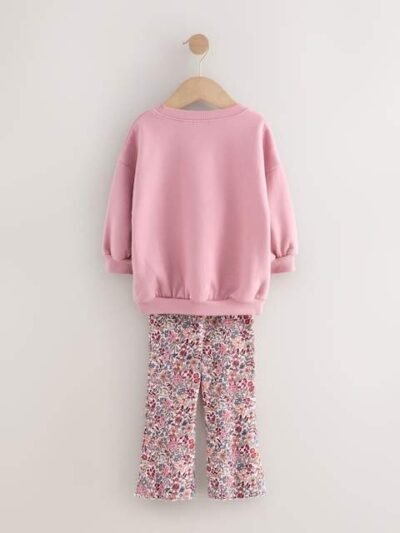 Pink Deer & Bunny Sweatshirt and Flare Leggings Set