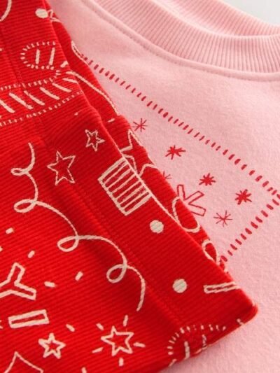 Pink/Red Christmas Sweatshirt and Flare Leggings Set