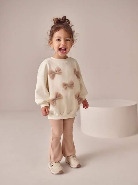 Cream Bow Sweatshirt & Flare Leggings Set