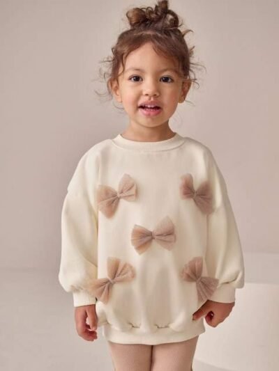 Cream Bow Sweatshirt & Flare Leggings Set