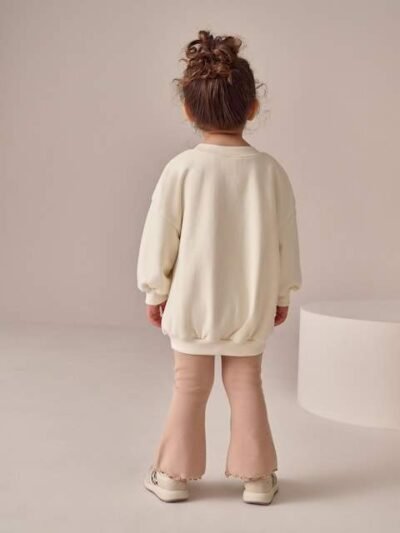 Cream Bow Sweatshirt & Flare Leggings Set