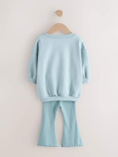 Blue Bow Sweatshirt & Flare Leggings Set