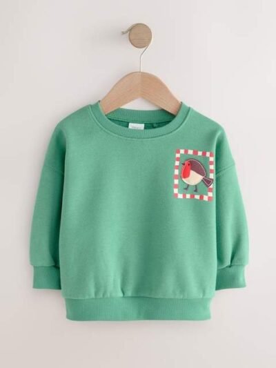 Green Christmas Robin Crew Neck Sweatshirt