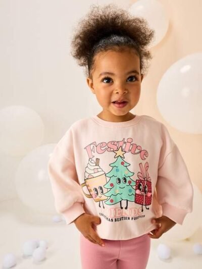 Light Pink Festive Friends Christmas Crew Neck Sweatshirt