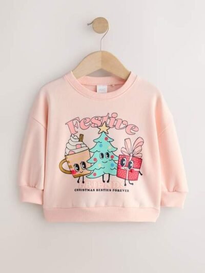 Light Pink Festive Friends Christmas Crew Neck Sweatshirt