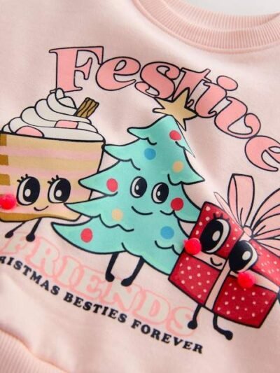 Light Pink Festive Friends Christmas Crew Neck Sweatshirt