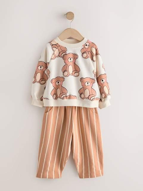 Brown Neutral Teddy Bear Sweatshirt and Barrel Leg Joggers Set