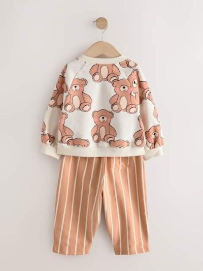 Brown Neutral Teddy Bear Sweatshirt and Barrel Leg Joggers Set