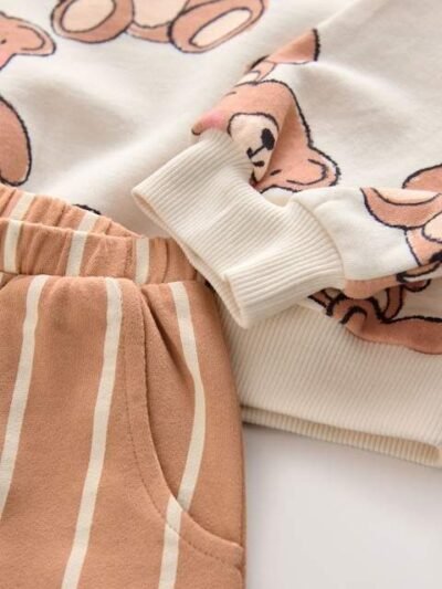 Brown Neutral Teddy Bear Sweatshirt and Barrel Leg Joggers Set