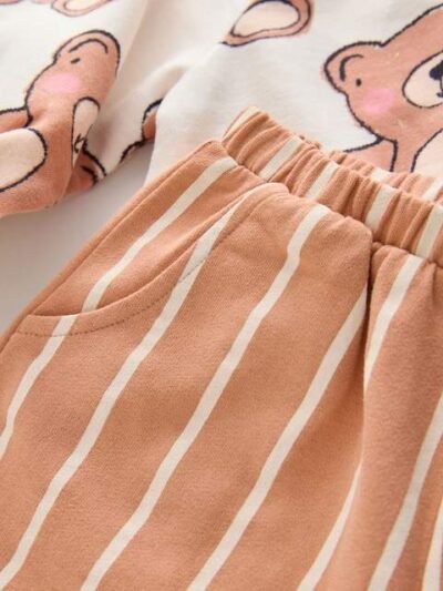 Brown Neutral Teddy Bear Sweatshirt and Barrel Leg Joggers Set