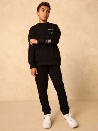 Black Utility Crew Hoodie and Joggers Set
