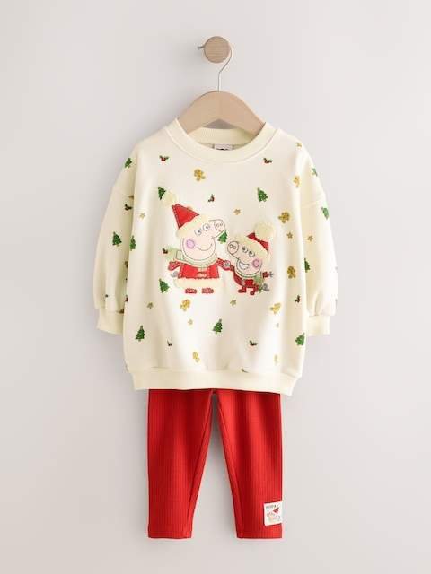 Cream/Red Christmas Peppa Pig Crew Sweatshirt & Leggings Set