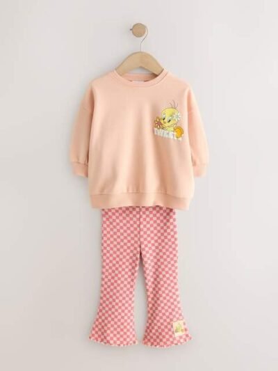 Peach Pink Tweety Sweatshirt & Flare Leggings Set