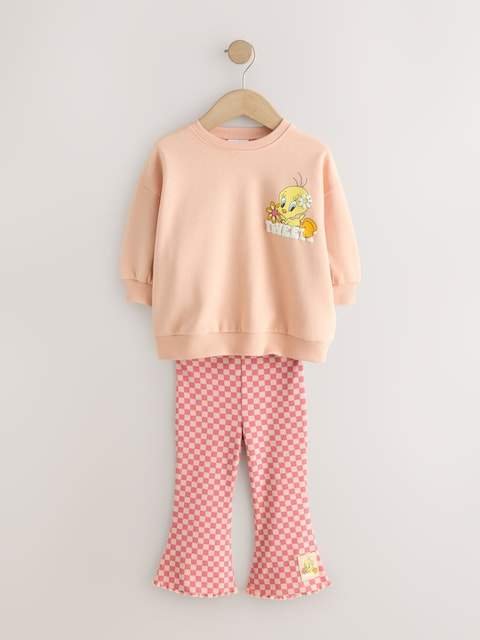Peach Pink Tweety Sweatshirt & Flare Leggings Set