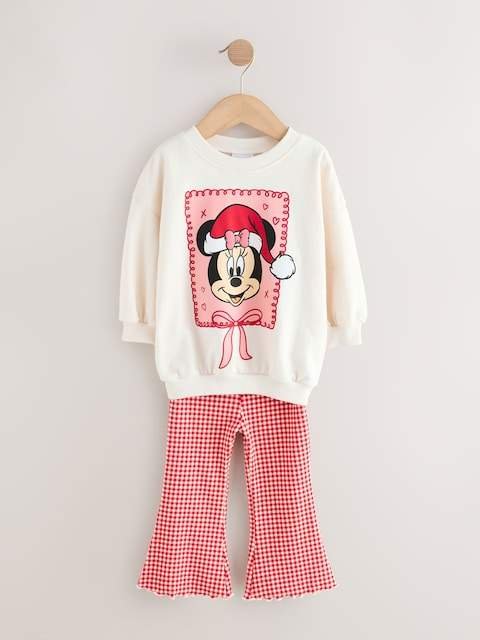 Ecru/Red Minnie Mouse Christmas Long Sleeve Top and Flare Set