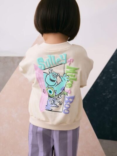 Ecru White Monster's Inc Long Sleeve Top and Barrel Leg Trousers