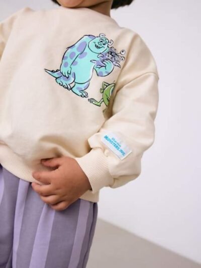 Ecru White Monster's Inc Long Sleeve Top and Barrel Leg Trousers