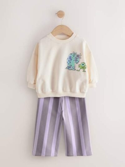 Ecru White Monster's Inc Long Sleeve Top and Barrel Leg Trousers