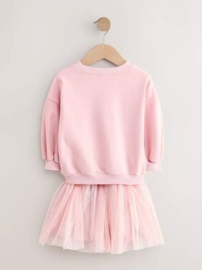 Pink Christmas Long Sleeve Top and Skirt Set