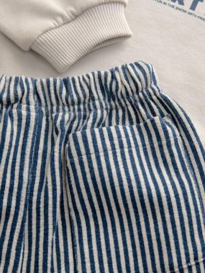 Ecru White Penguin Single Sweatshirt And Stripe Joggers Set