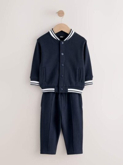 Navy Blue Jersey Letterman Jacket and Trousers Set