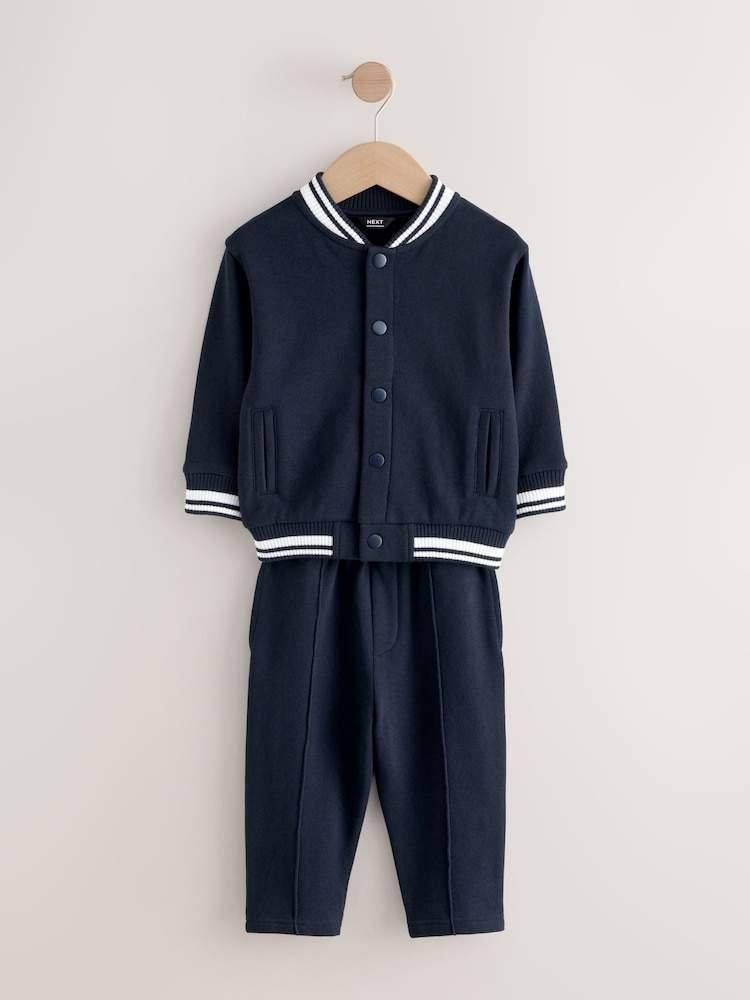 Navy Blue Jersey Letterman Jacket and Trousers Set