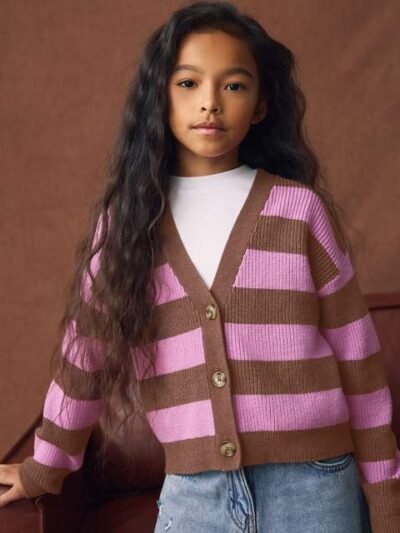 Brown/Purple Stripe Boxy Cardigan