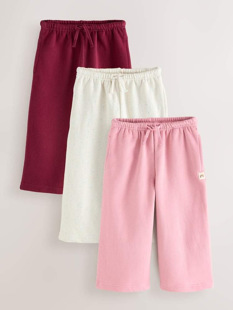 Pink/Burgundy/Oatmeal Wide Leg Joggers 3 Pack