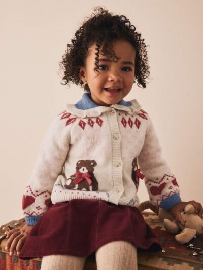 Ecru Teddy Bear Collar Cardigan