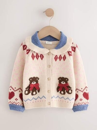Ecru Teddy Bear Collar Cardigan
