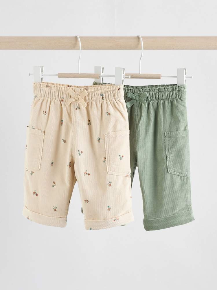 Sage Green/Ditsy Baby Cord Trousers 2 Pack