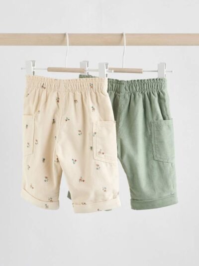 Sage Green/Ditsy Baby Cord Trousers 2 Pack