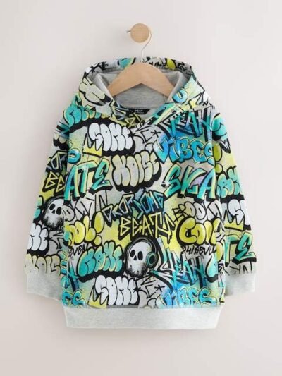 Blue Graffiti Older Boys Graphic Print Hoodie
