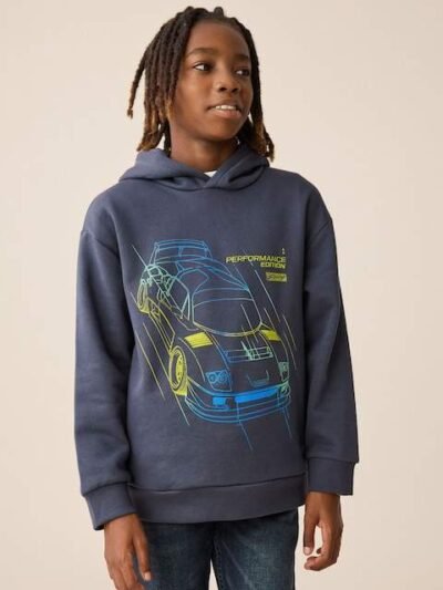 Navy Neon Car Older Boys Graphic Print Hoodie