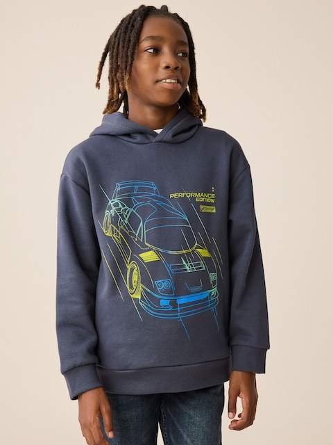Navy Neon Car Older Boys Graphic Print Hoodie