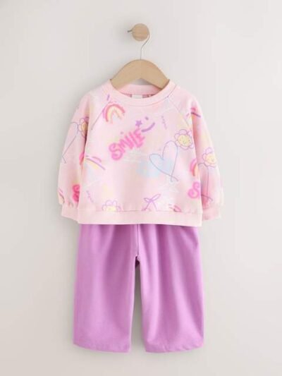 Pink/Purple Doodle Sweatshirt and Barrel Leg Joggers Set