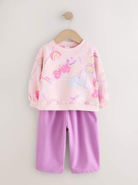 Pink/Purple Doodle Sweatshirt and Barrel Leg Joggers Set