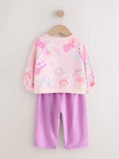 Pink/Purple Doodle Sweatshirt and Barrel Leg Joggers Set