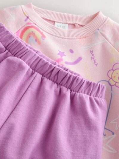 Pink/Purple Doodle Sweatshirt and Barrel Leg Joggers Set